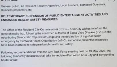 Arua Suspends Public Entertainment Over Ebola Threat From DR Congo