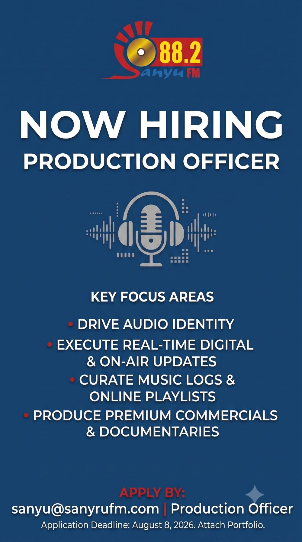 We’re Hiring: Production Officer at 88.2 Sanyu FM