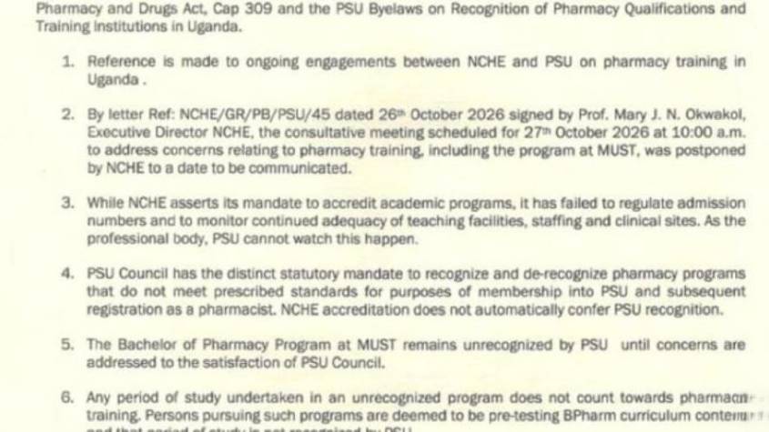 PSU Maintains Non-Recognition of MUST Pharmacy Programme